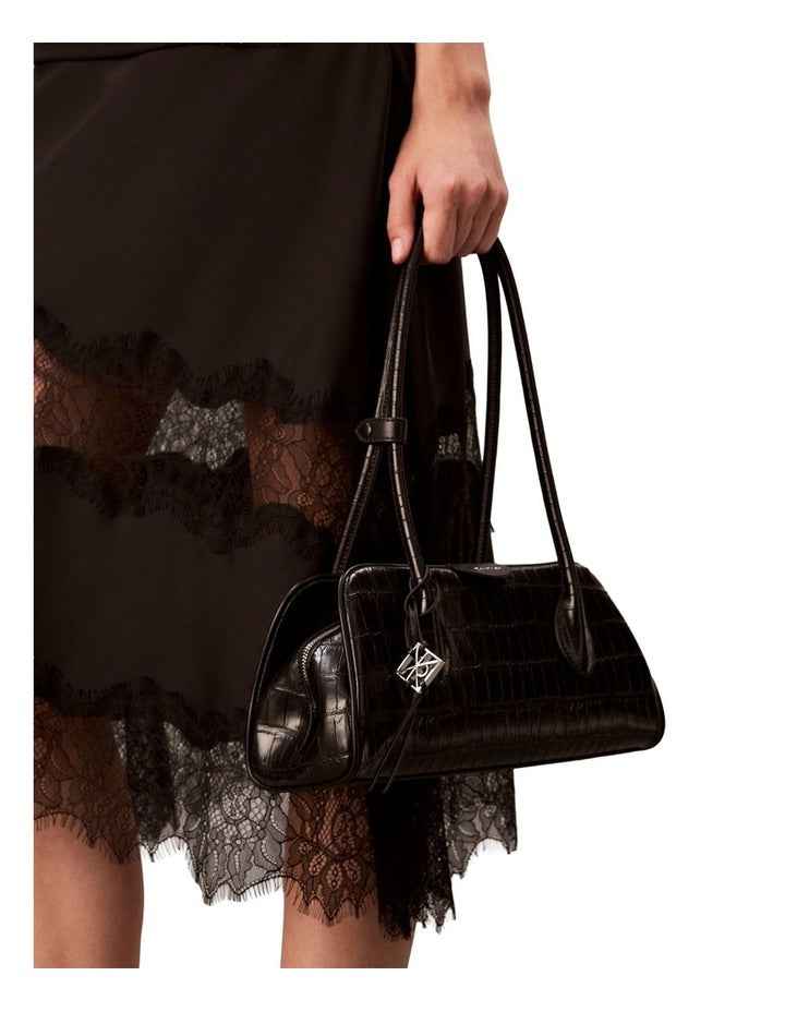 Emblem Trio Shoulder Bag in Black Croc