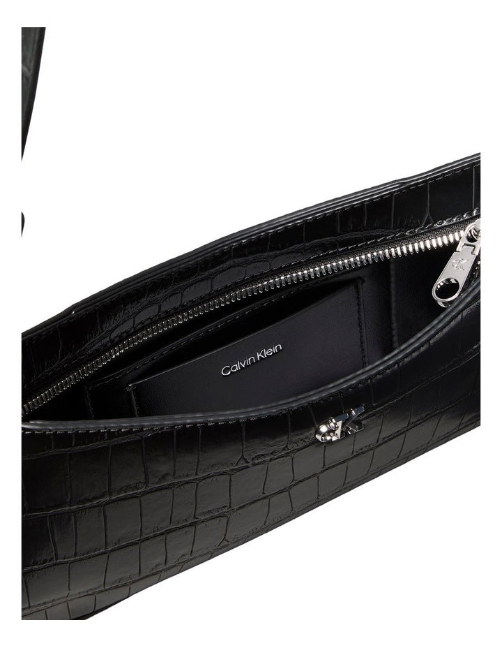 Monogram Logo Hardware Shoulder Bag in Black Croc