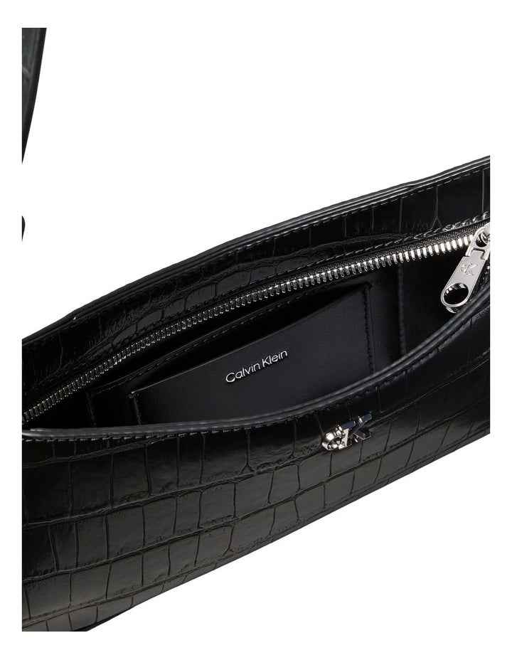 Monogram Logo Hardware Shoulder Bag in Black Croc