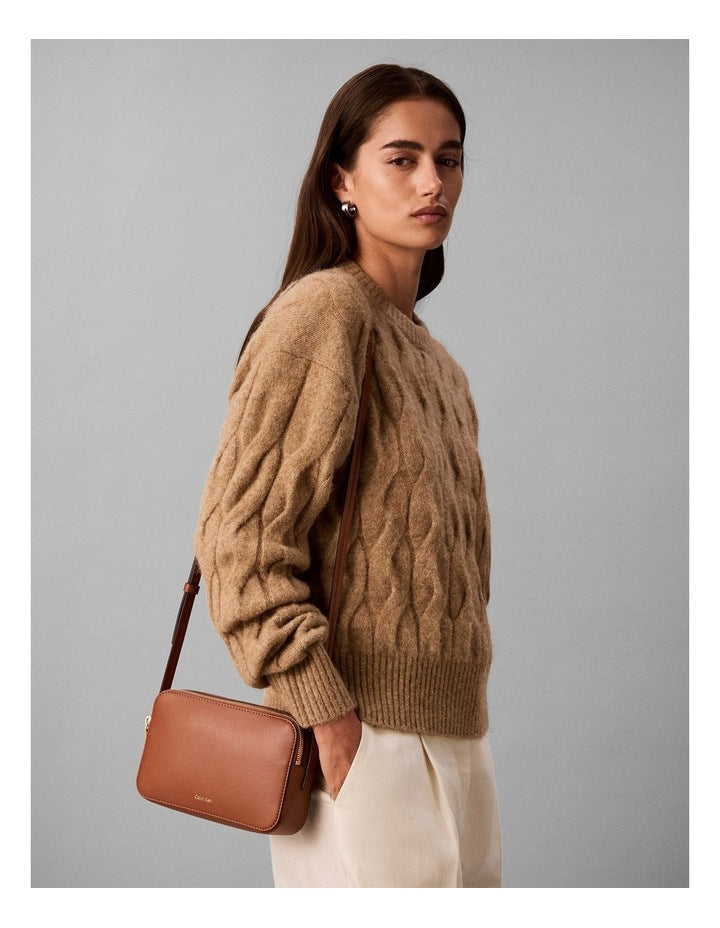 Foil Logo Crossbody Camera Bag in Natural Umber
