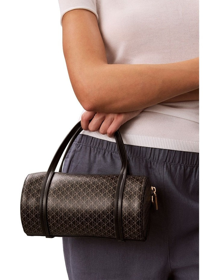 Emblem Allover Print Small Duffle Bag in Black