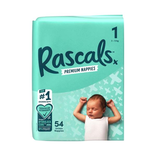 RASCALS PREMIUM NAPPIES SIZE 1 (3-5KG) 54 PACK