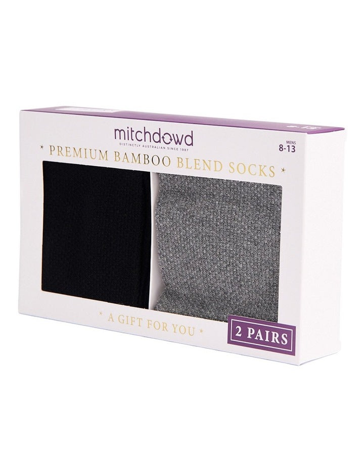 Mens Bamboo Waffle Socks 2 Pack in Black and Charcoal Marle