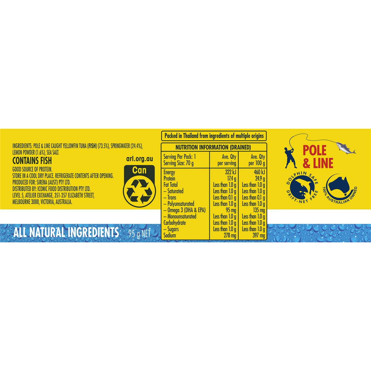 Sirena Tuna In Springwater & Lemon 95g