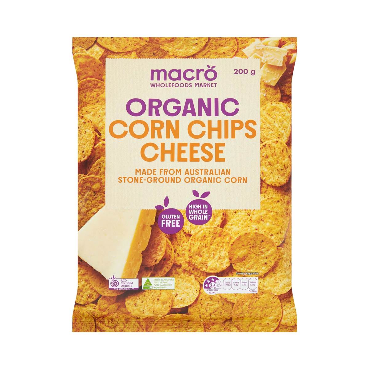 Macro Organic Corn Chips Cheese 200g