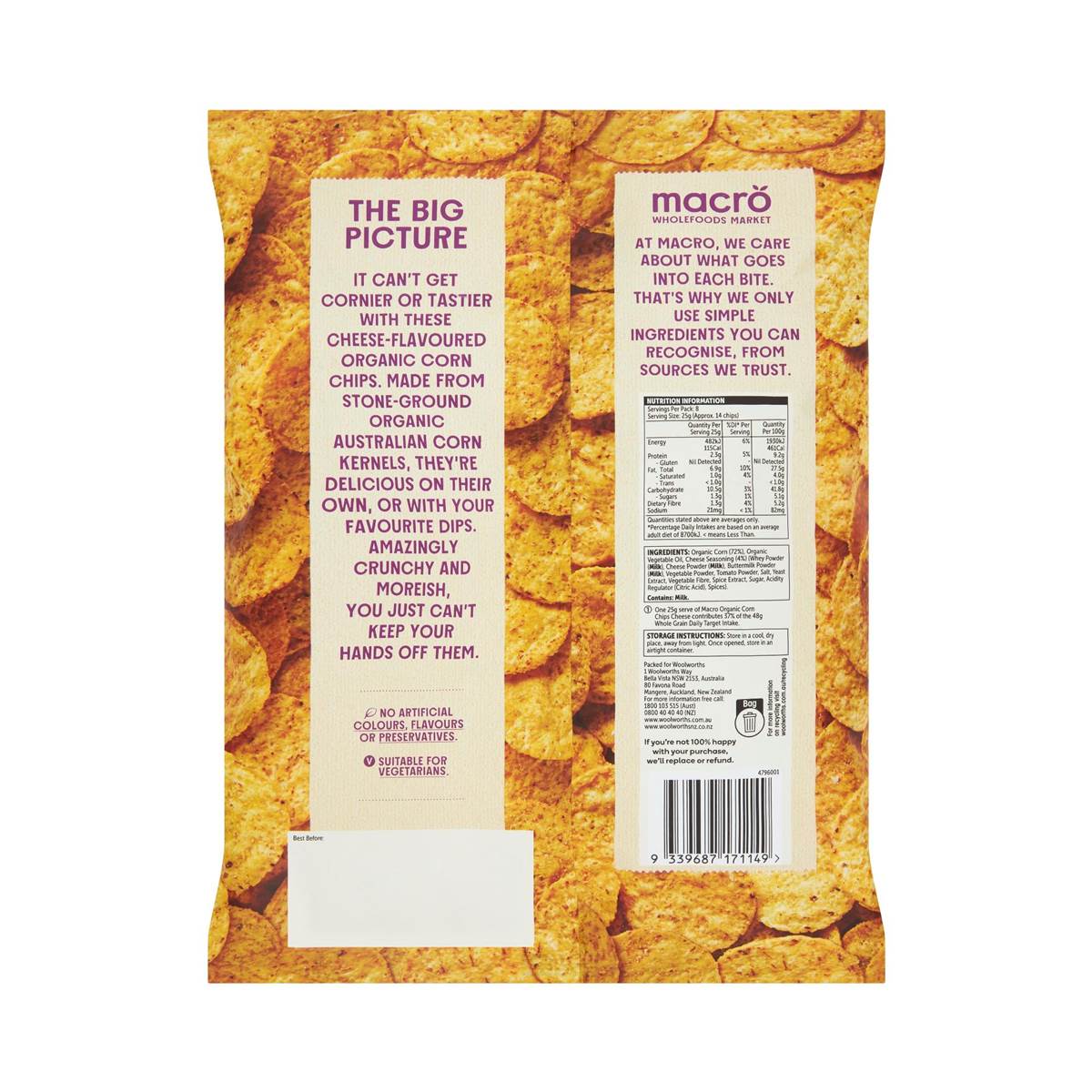 Macro Organic Corn Chips Cheese 200g