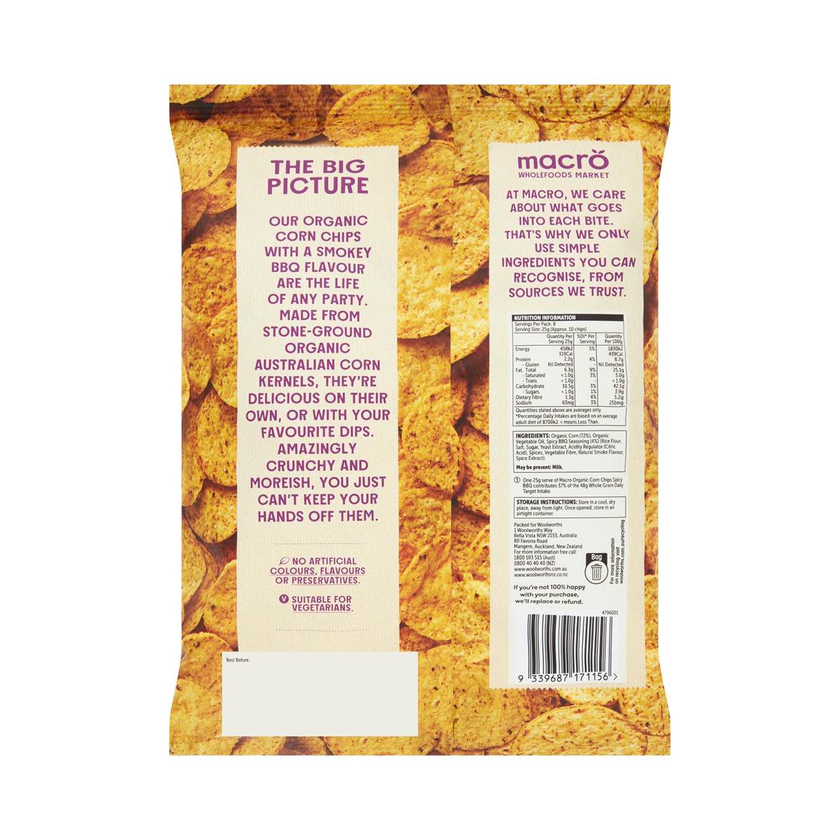Macro Organic Corn Chips Spicy Bbq 200g