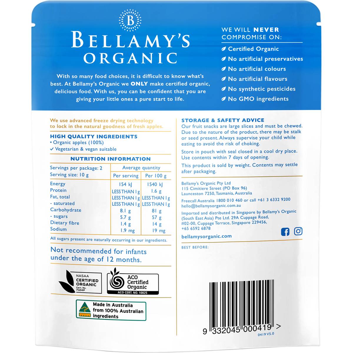 Bellamy's Organic Apple Snacks Apple 20g