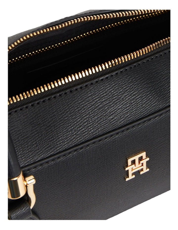 TH Monogram Textured Shoulder Bag in Black