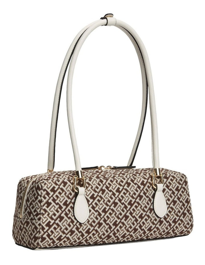 Textile Jacquard Rectangular Shoulder Bag in Neutral