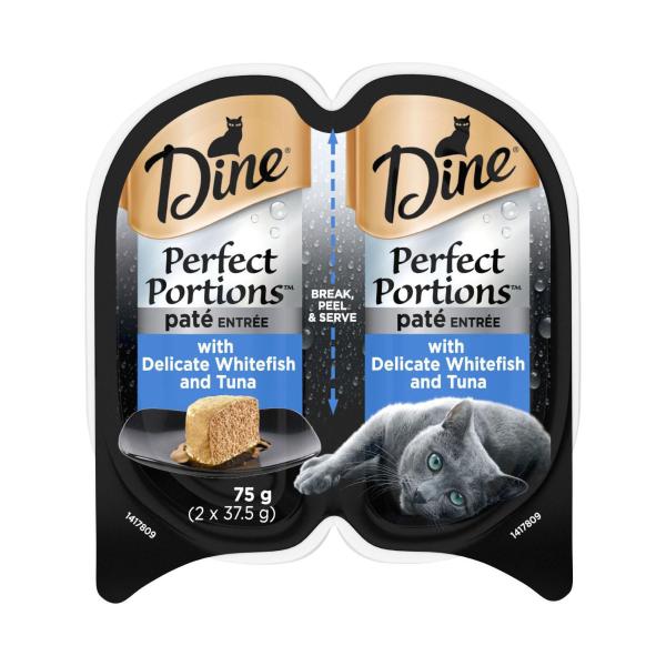 DINE PERFECT PORTIONS PATE ENTREE WITH DELICATE WHITEFISH AND TUNA CAT FOOD 75G