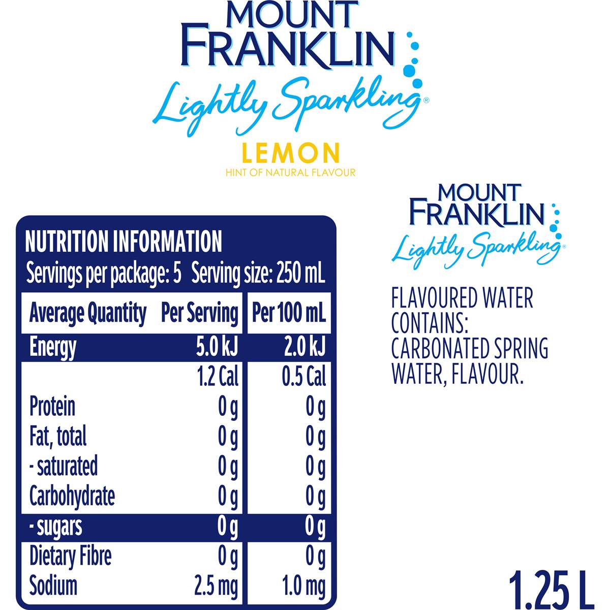 Mount Franklin Lightly Sparkling Water Lemon Bottle 1.25L