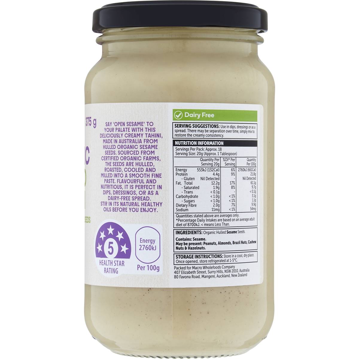 Macro Organic Hulled Tahini Spread 375g
