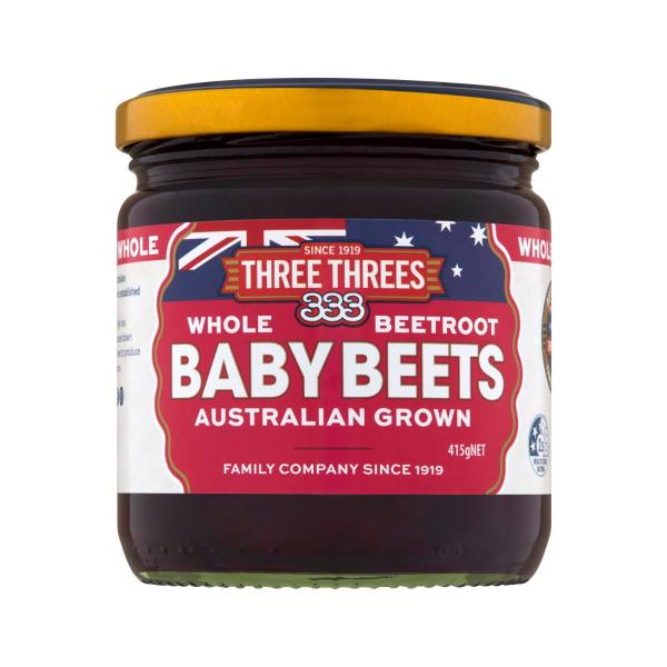 THREE THREES WHOLE BABY BEETROOT 415G