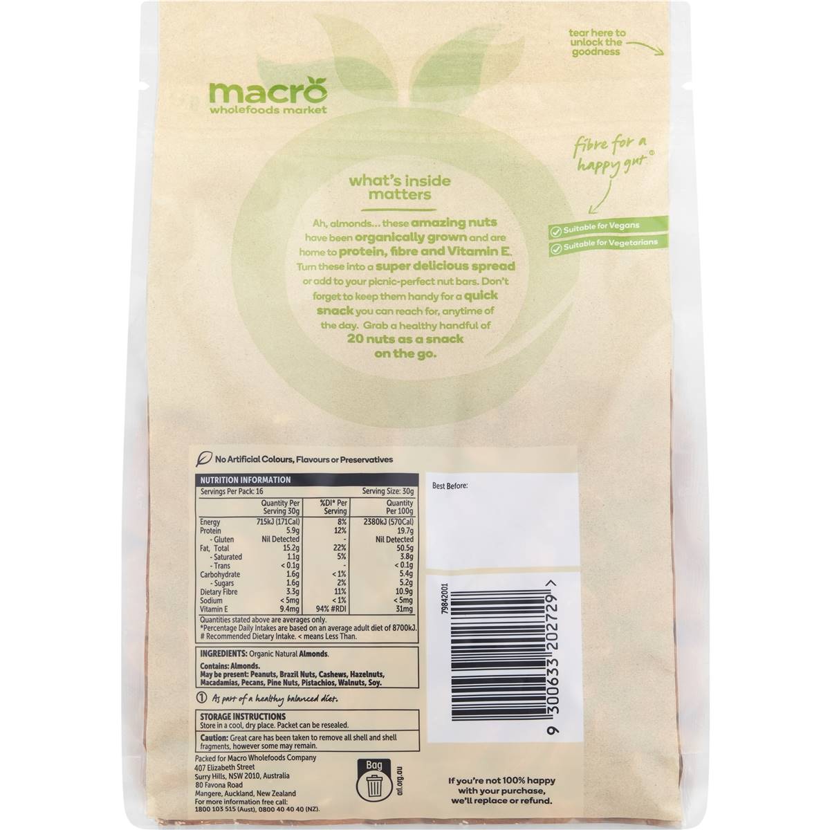Macro Organic Almonds 500g
