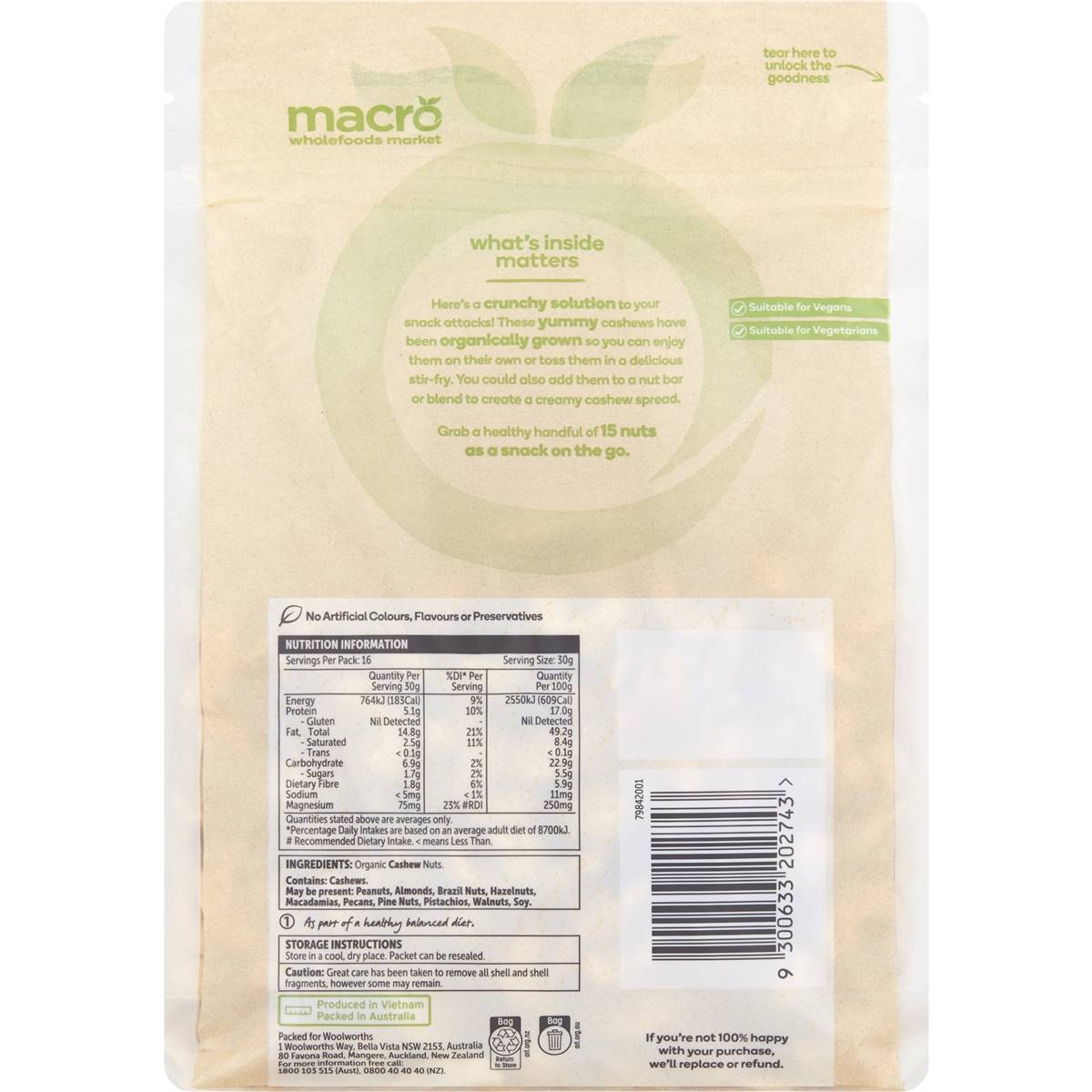 Macro Organic Cashews Nuts 500g