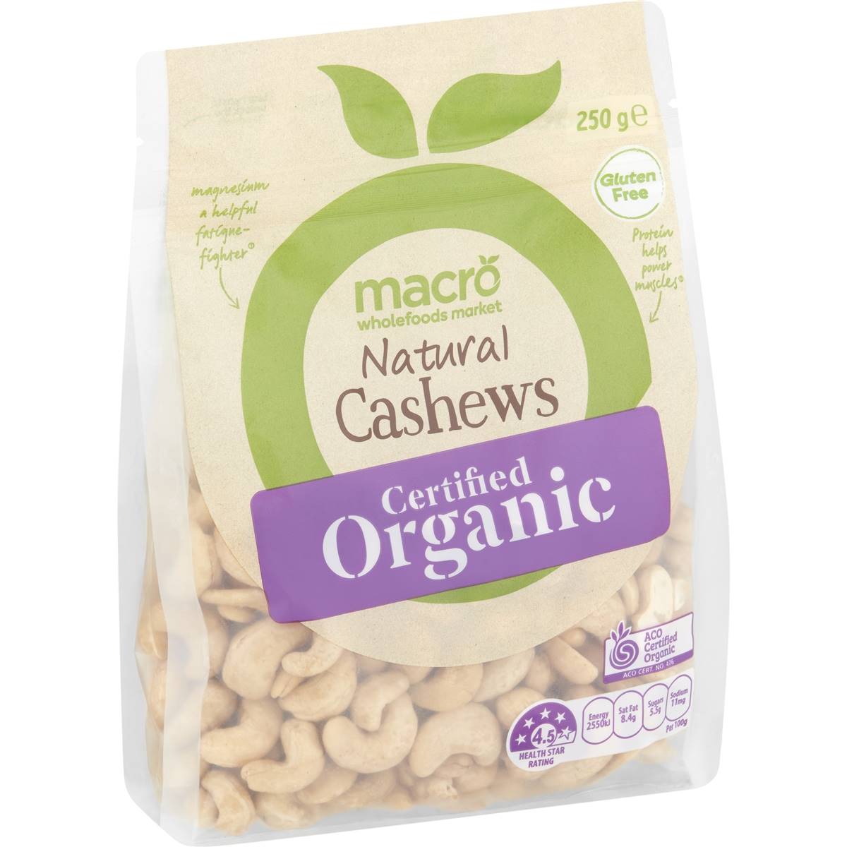 Macro Organic Natural Cashews 250g
