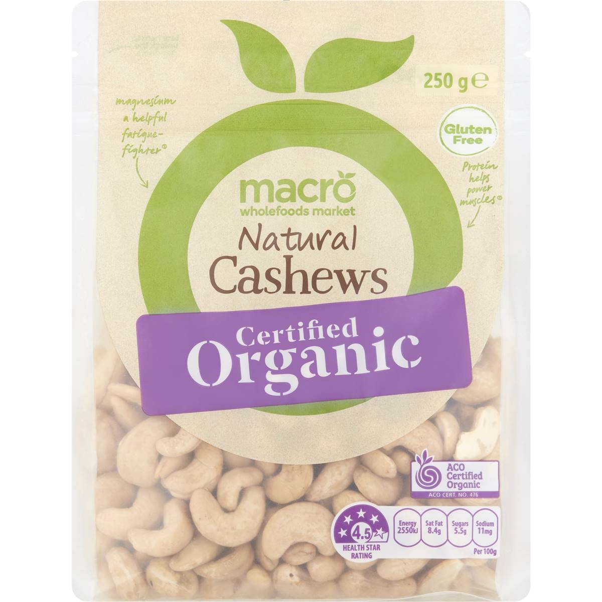 Macro Organic Natural Cashews 250g