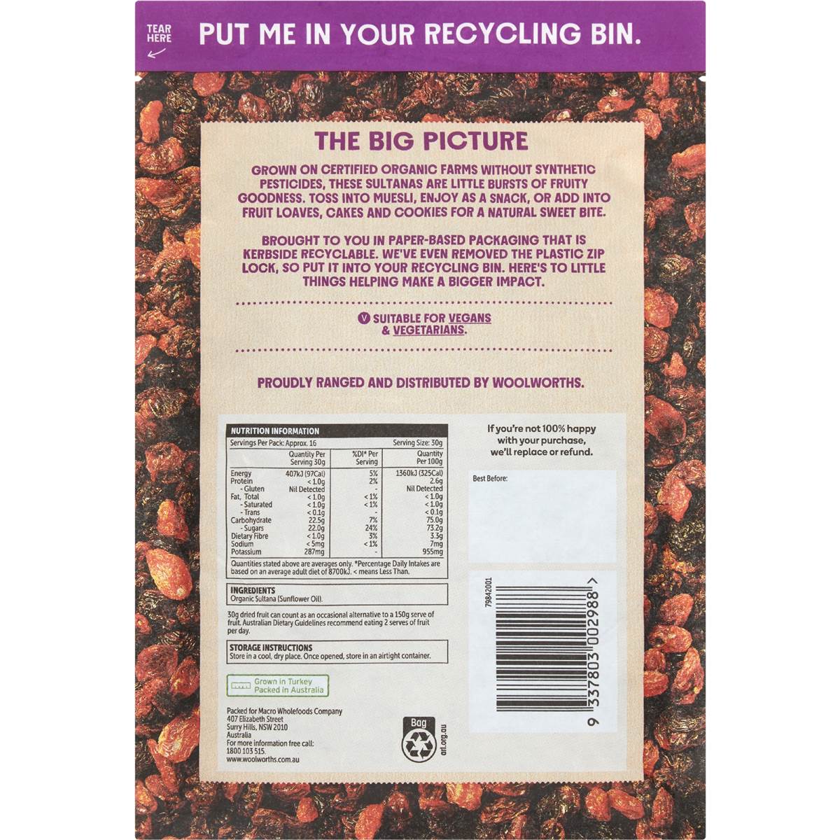 Macro Organic Sultanas 500g