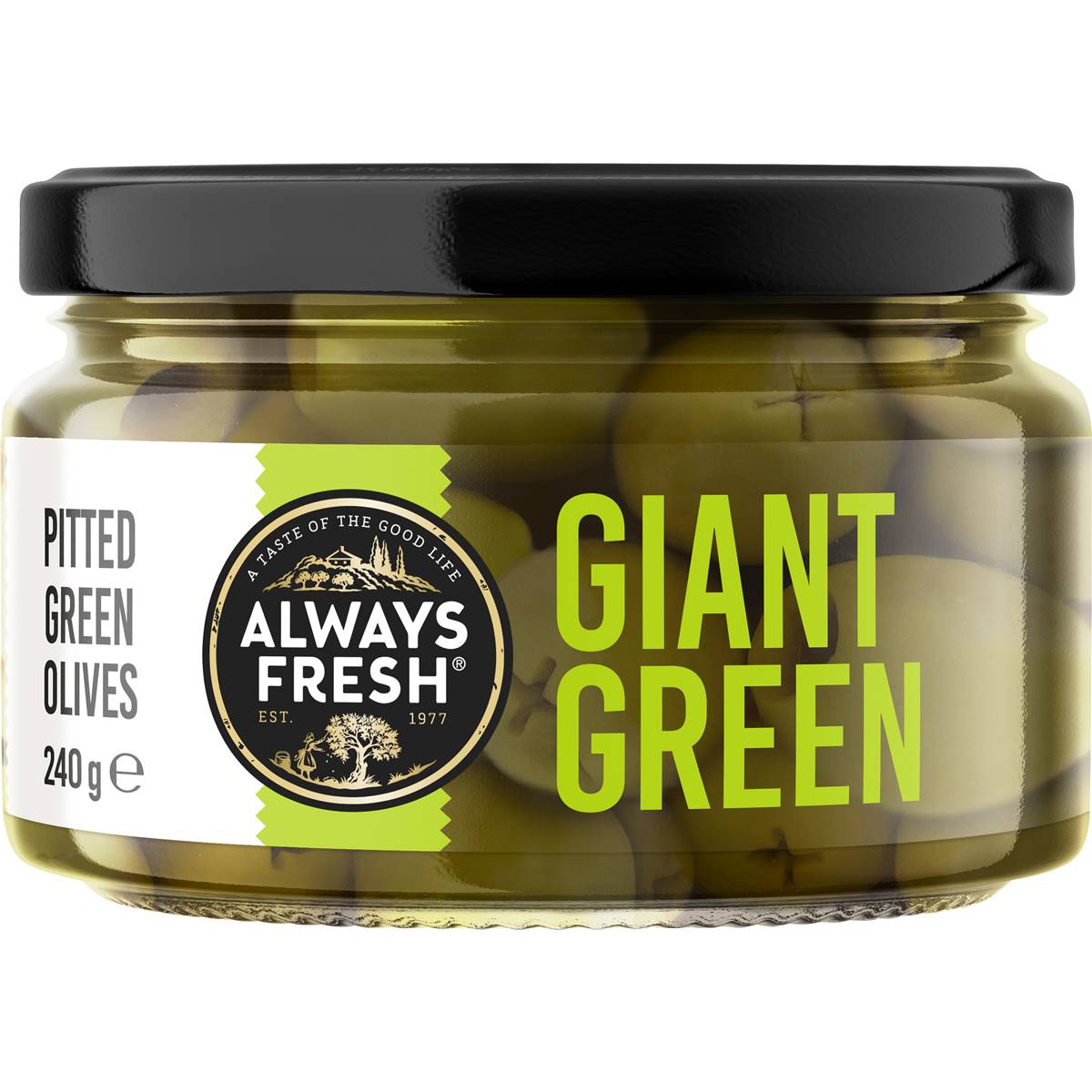 Always Fresh Whole Giant Pitted Green Olives 240g