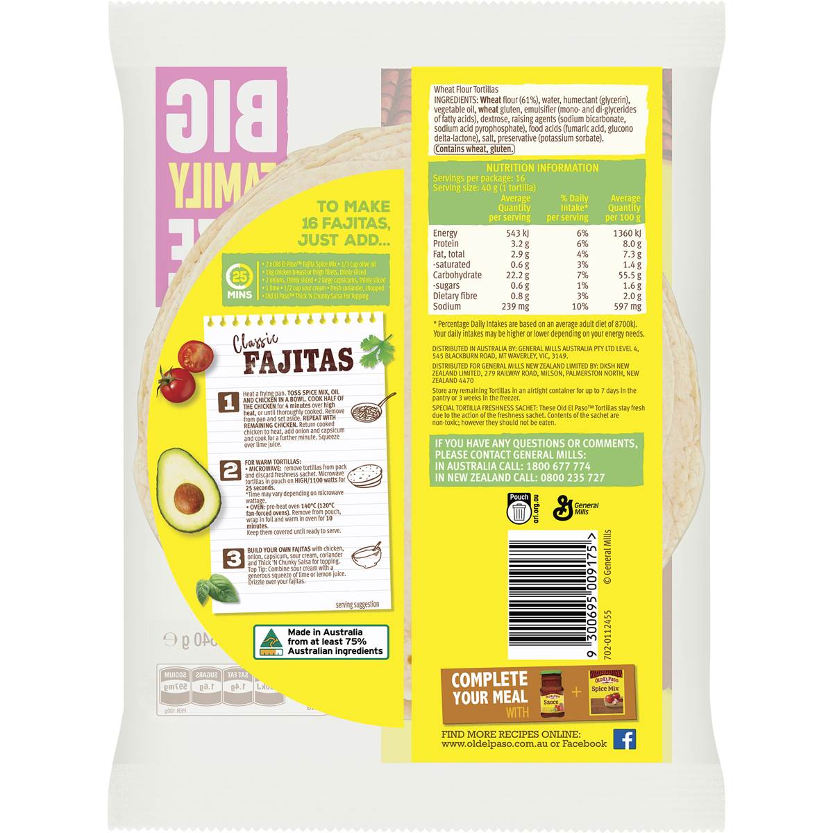 Old El Paso Family Tortilla Fajita Wraps 16 pack