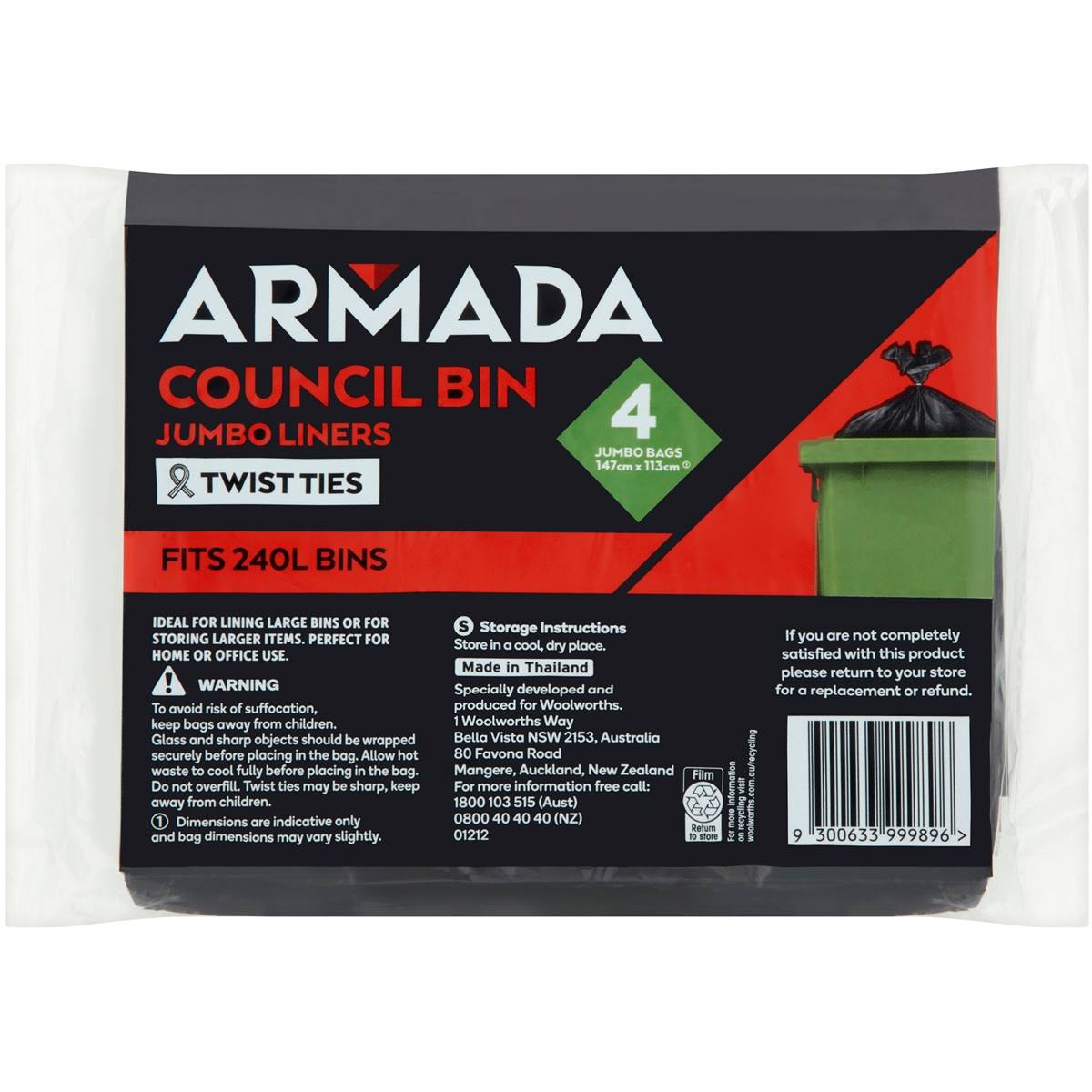 Armada Jumbo Trolley Liner Garbage Bags 4 Pack