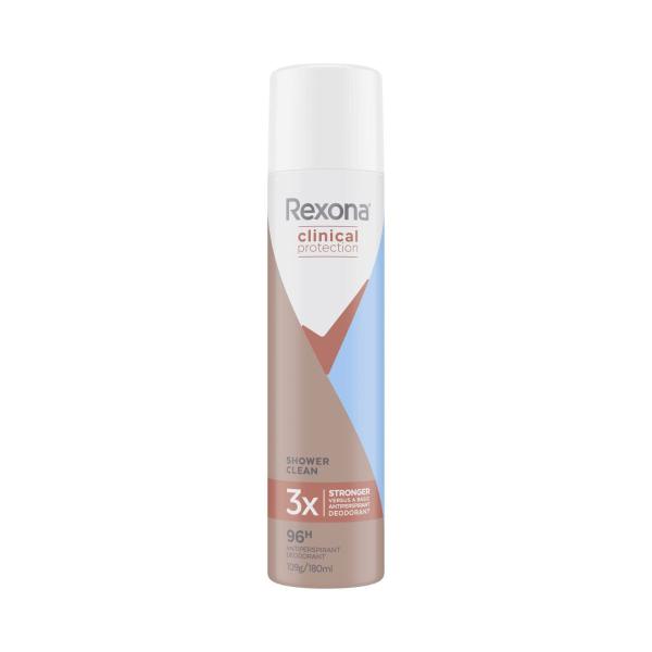 REXONA WOMEN DEODORANT 96HR CLINICAL AEROSOL SHOWER CLEAN 180ML