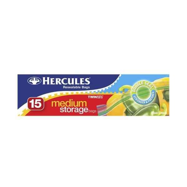 HERCULES TWINZIP RESEALABLE MEDIUM STORAGE BAGS 15 PACK