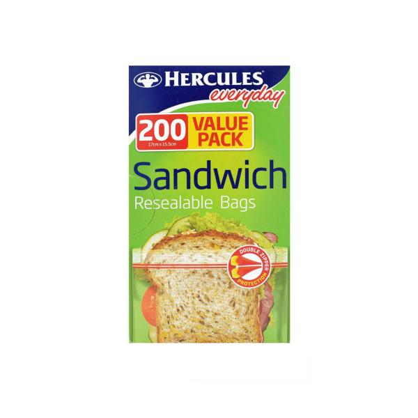 HERCULES RESEALABLE SANDWICH BAGS 200PK