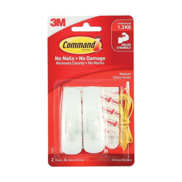 2 Pack 3M Command Mounting Hook Medium - White