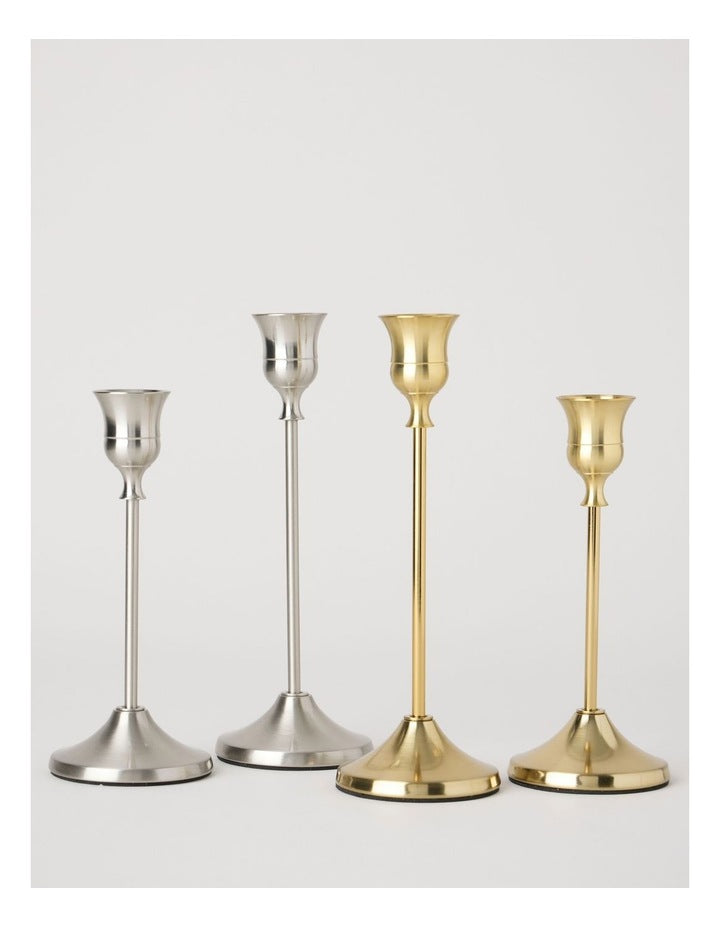 Set of 2 Candleholders in Silver: 19 and 16cm
