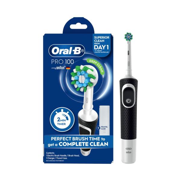 *ORAL B PRO 100 CROSS ACTION ELECTRIC TOOTHBRUSH BLACK 1 PACK.