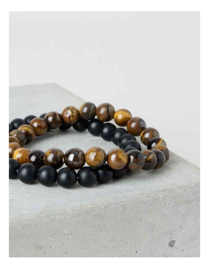 Semi Precious Bracelet 2 Pack in Brown and Black