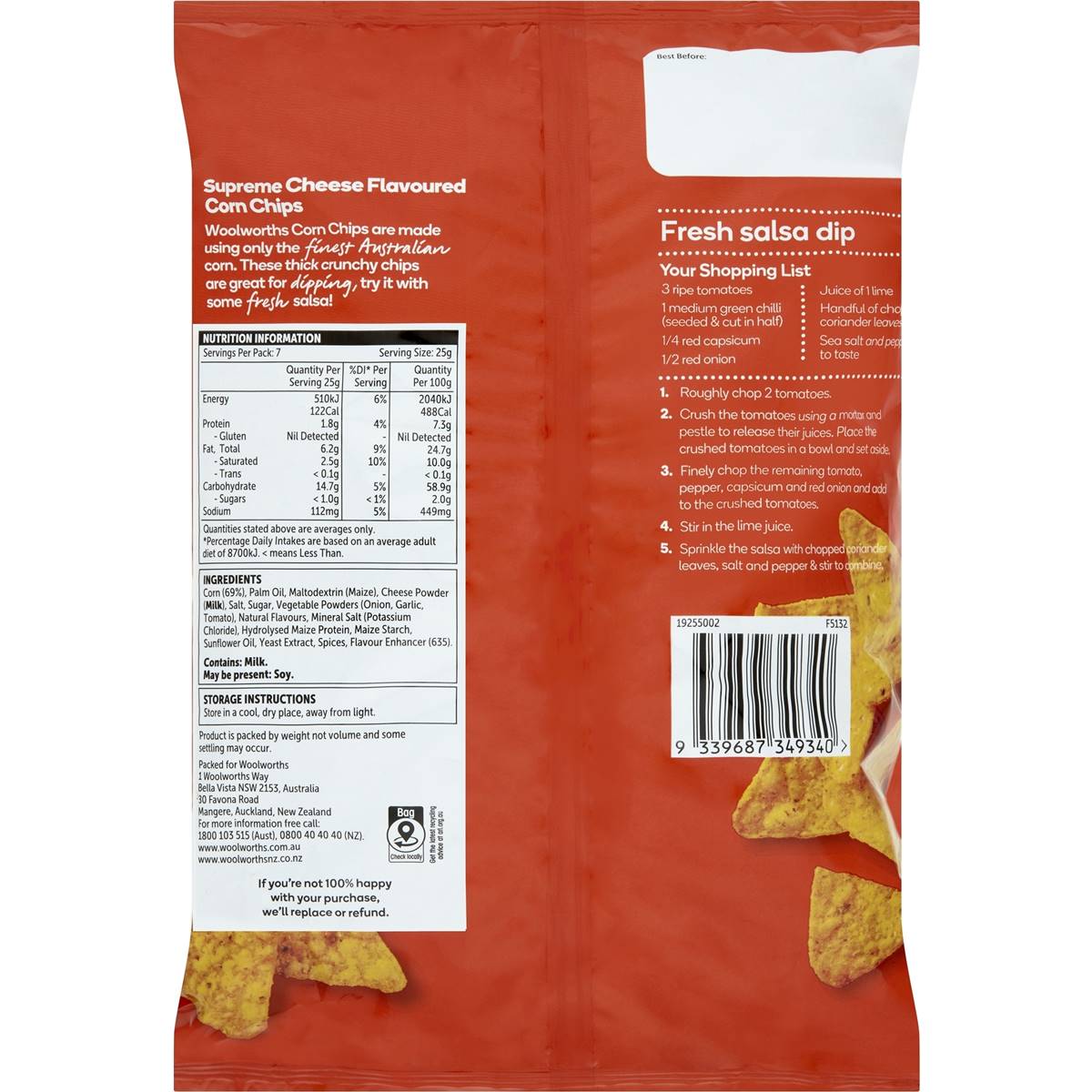 Woolworths Supreme Cheese Corn Chips 175g