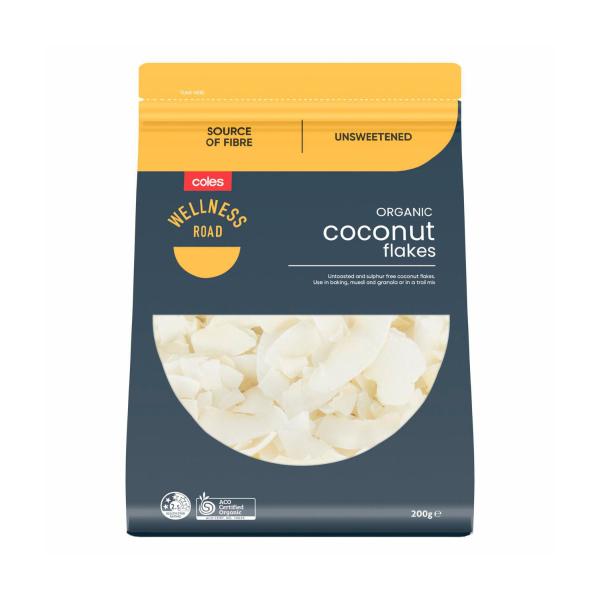 COLES WELLNESS ROAD ORGANIC COCONUT FLAKES 200G