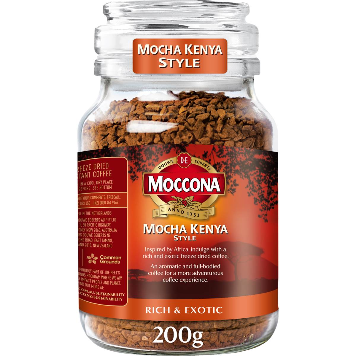 Moccona Freeze Dried Instant Coffee Mocha Kenya Style 200g