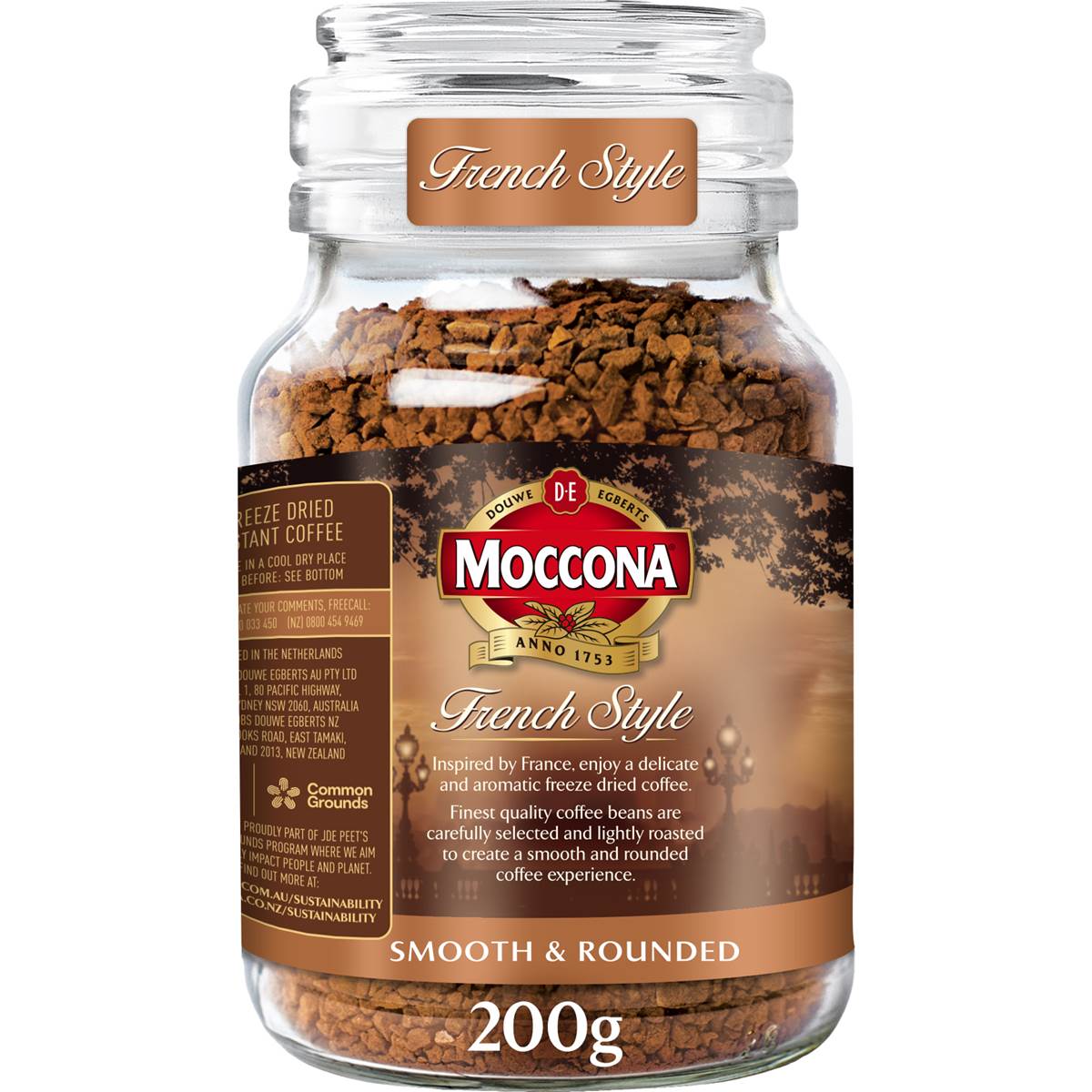 Moccona Freeze Dried Instant Coffee French Style Smooth & Rounded 200g