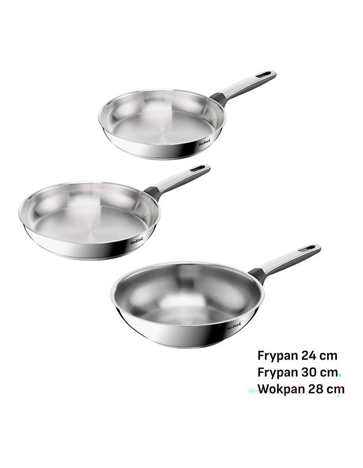 Emotion+ Induction Stainless Steel Uncoated Triple Pack Frypans 24/30cm & Wok 28cm