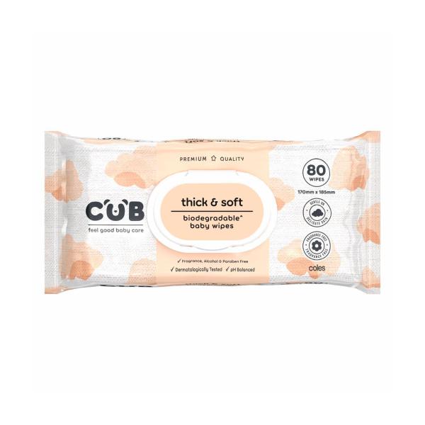 CUB GENTLE CARE PREMIUM THICK & SOFT FRAGRANCE FREE BABY WIPES 80 PACK