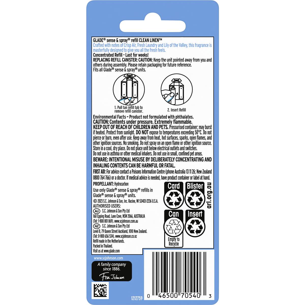 Glade Sense & Spray Air Freshener Refill Clean Linen 12g