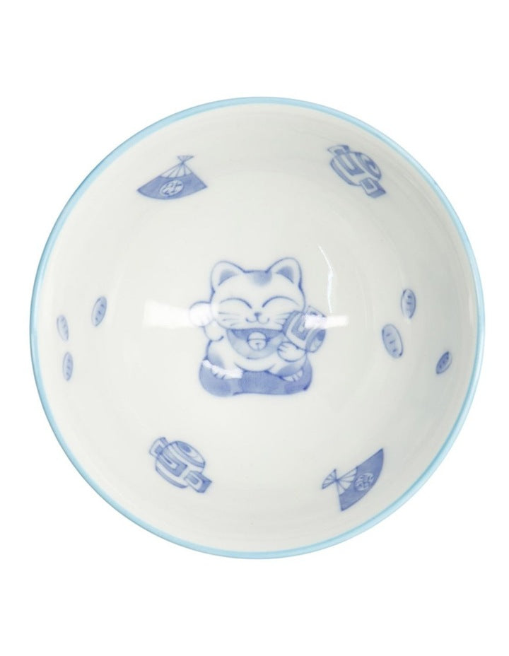 Kawaii Rice Bowl 11.5x6cm Cat Neko Fortune Blue
