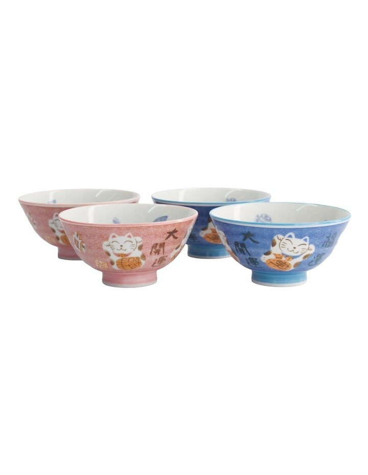 Kawaii Neko Cat Bowls 11x6cm Set of 4 Gift Boxed Assorted