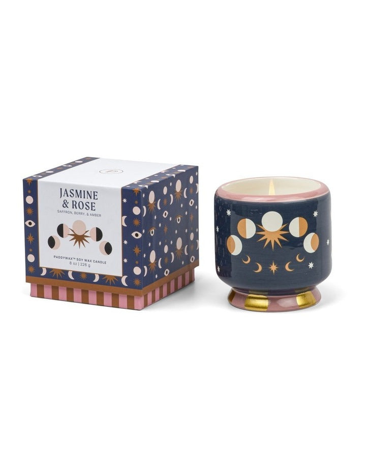 A dopo 8 oz./226g Moon Phases Ceramic Candle in Jasmine & Rose