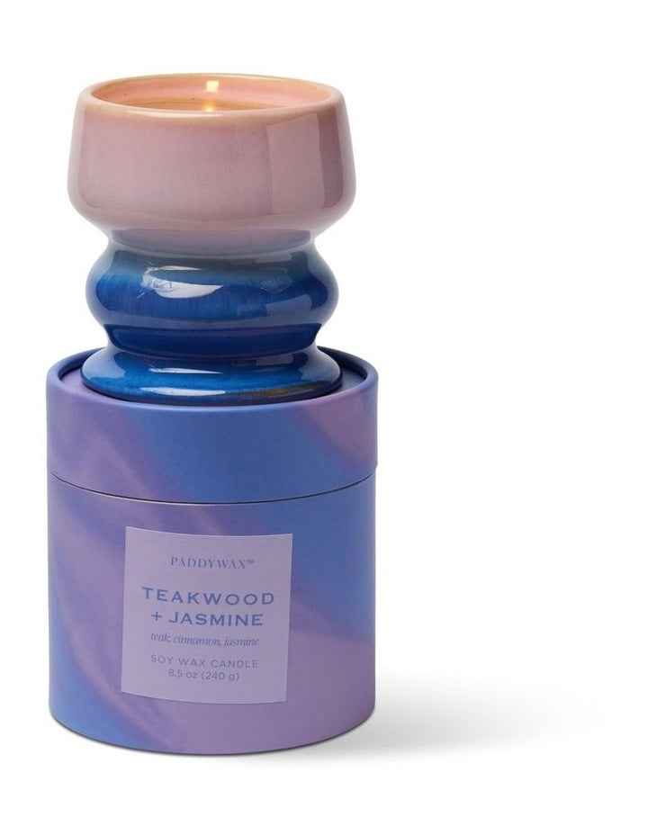 Melt 8.5oz Ombre Reactive Dyed Ceramic Candle with Printed Box in Teakwood & Jasmine