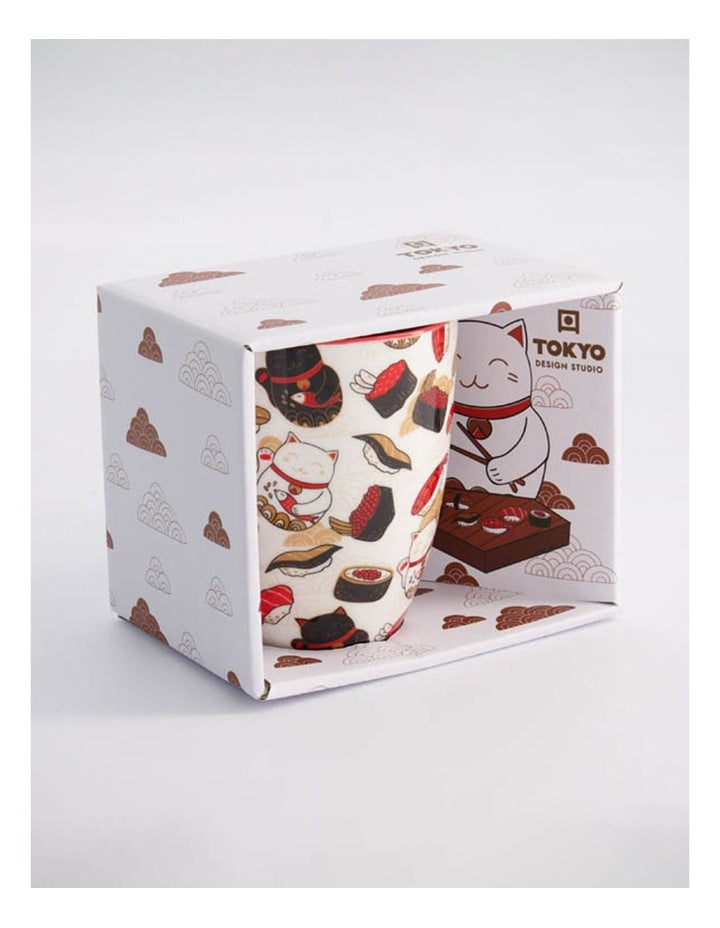 Mug Mountain Mug 380ML Cat & Sushi White Gift Boxed