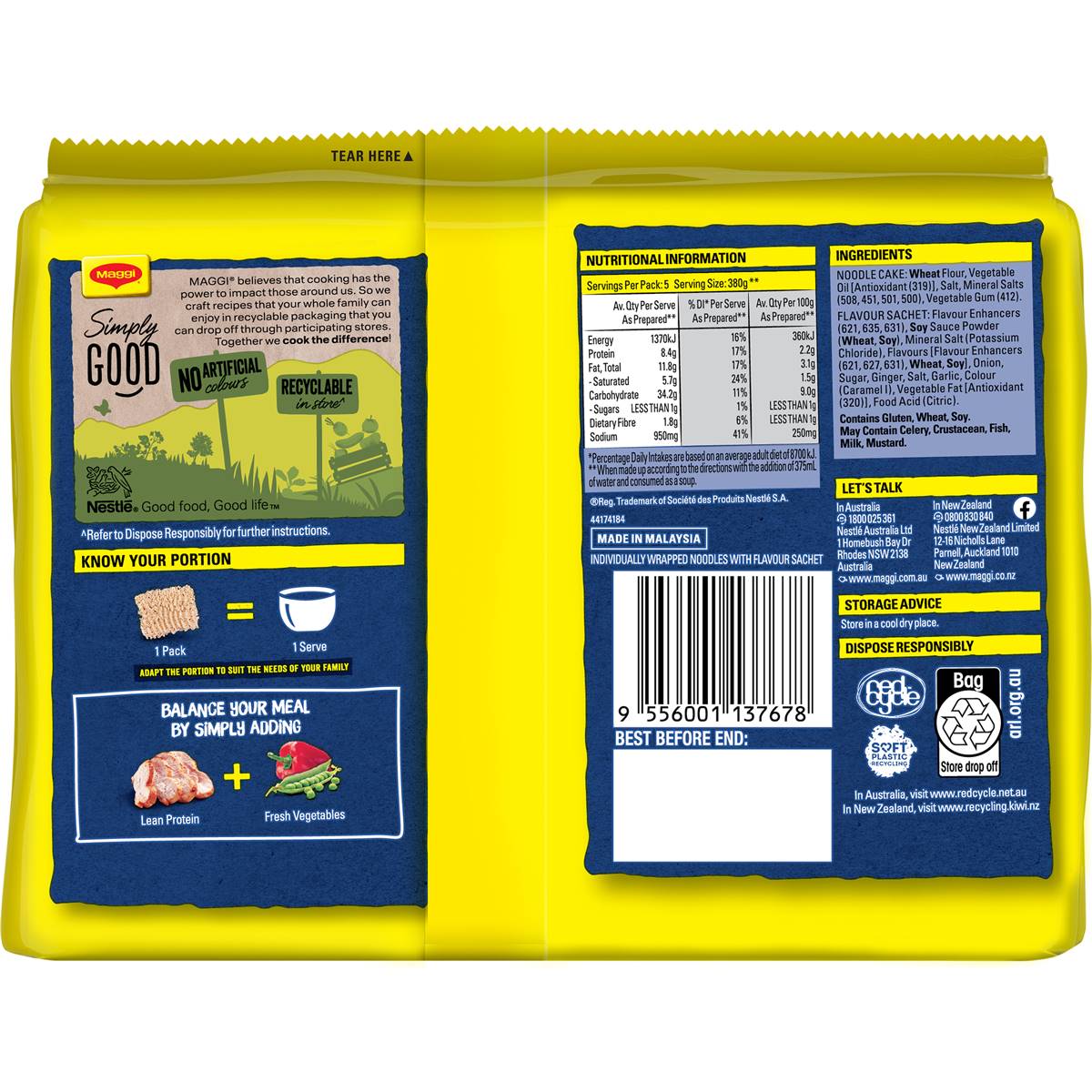 Maggi 2 Minute Oriental Flavour Instant Noodles 5 Pack