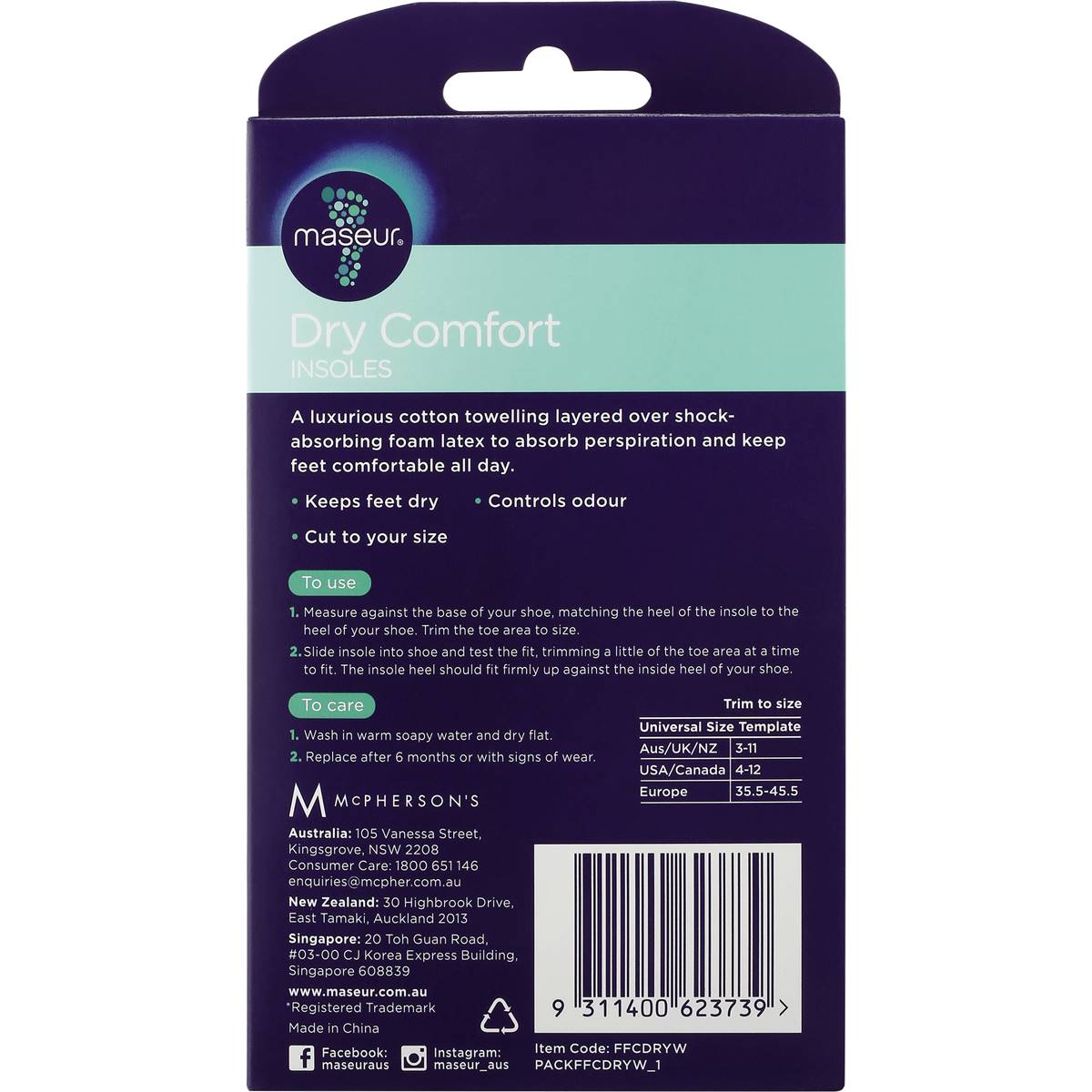 Maseur Footcare Dry Comfort Latex Insole 1 Pair