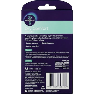 Maseur Footcare Dry Comfort Latex Insole Pair each