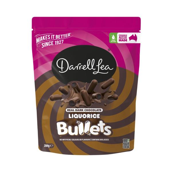 DARRELL LEA DARK CHOCOLATE LIQUORICE BULLETS 204G