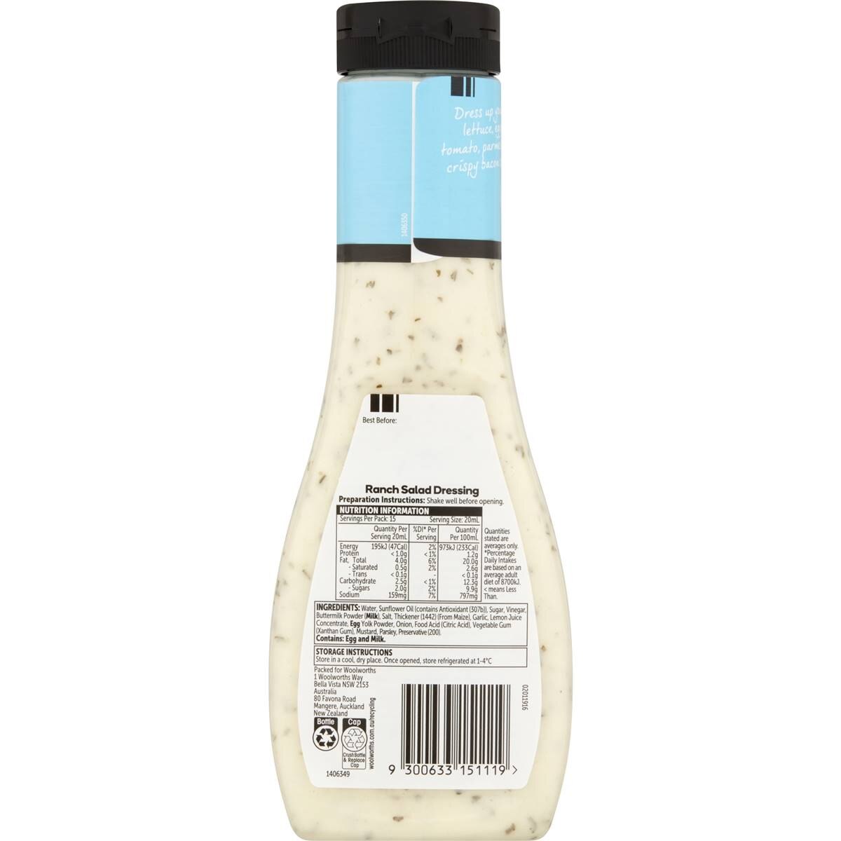 Woolworths Dressing Ranch 300ml